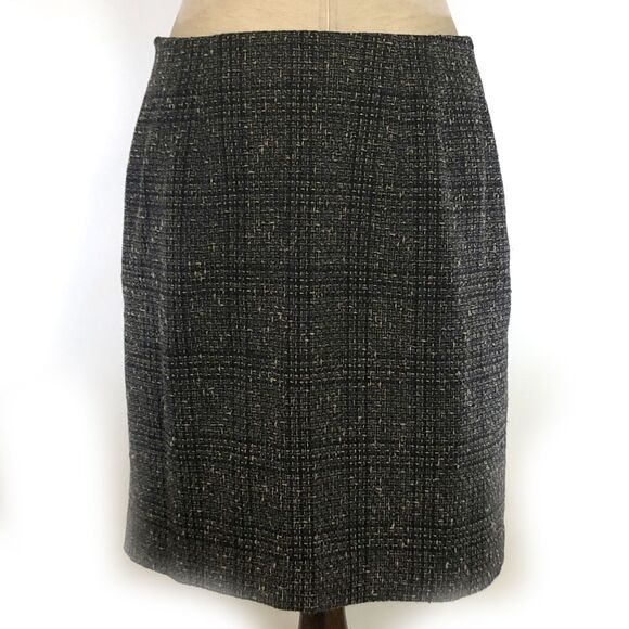 Ann Taylor Loft Black Tweed Silk Wool Petite Skirt - Picture 3 of 6
